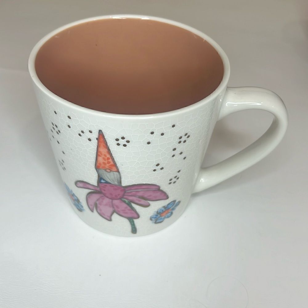 Seeds & Sunshine Mug Gnome Floral Ceramic Pink & Cream Large 3 Cup Coffee Tea